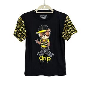 Fresh Laundry Savage Bear Drip T-Shirt Kids Boys M Black Graphic Casual Pullover